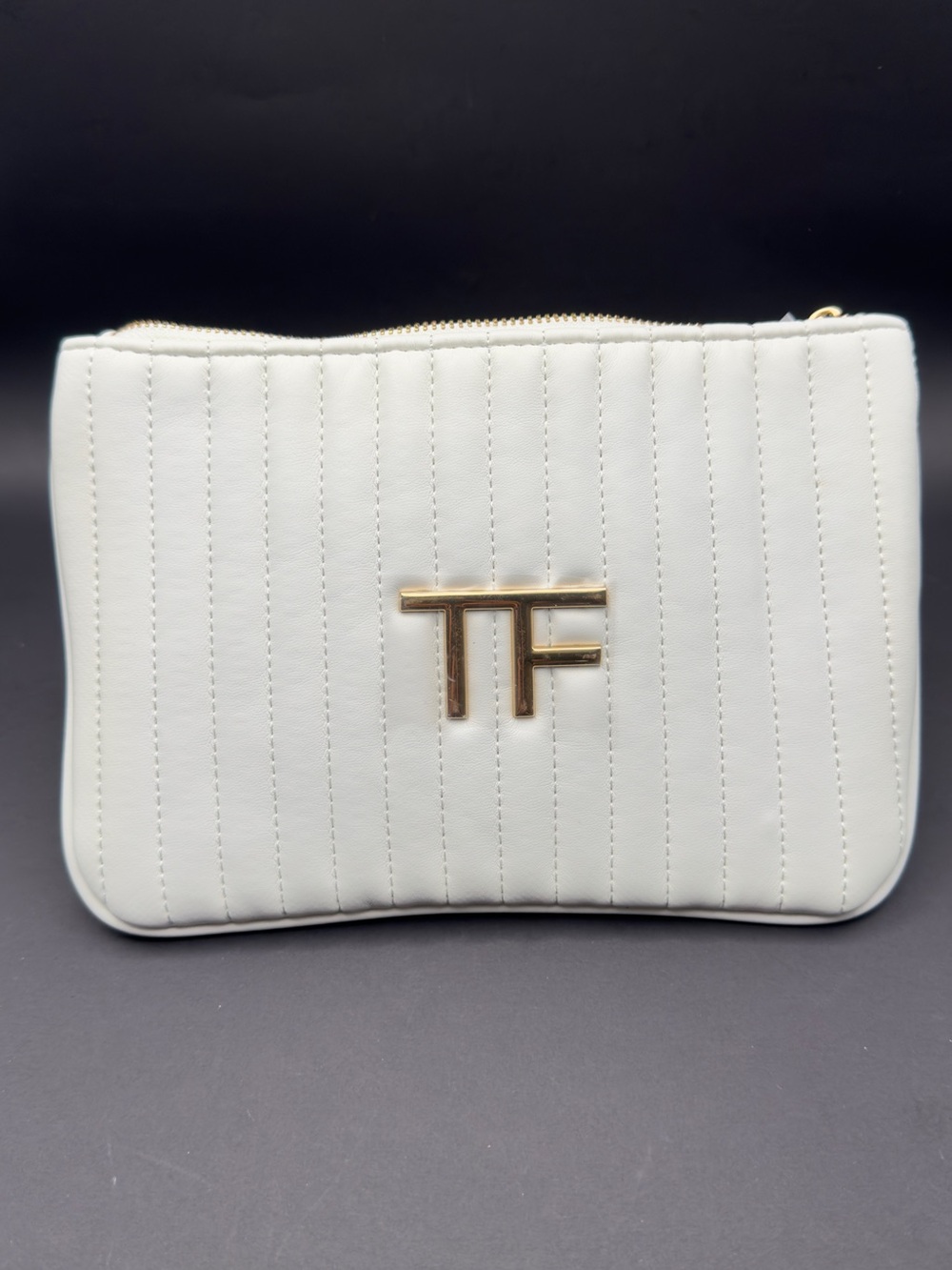 Tom Ford Cream Quilted Leather TF Zip Pouch